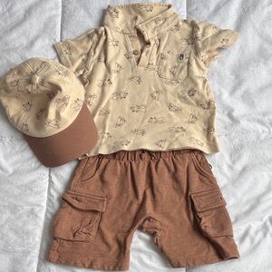 Rabbit & Bear Organic Cream Printed Polo Top (3T)